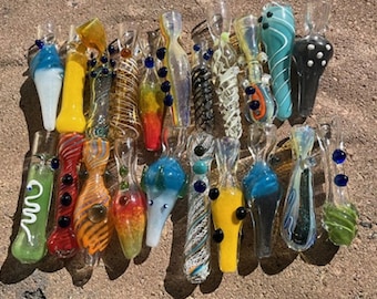 5 Chillum Pipes Hand-blown glass 5 PACK MYSTERY PIPES for one price, some color changing fume Chillum Glass Pipe 3" to 4" lengths.