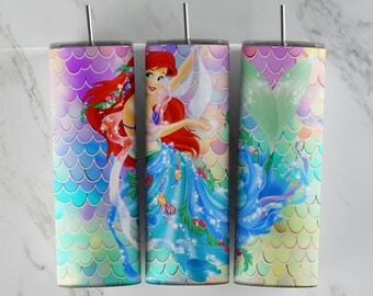 Bekerontwerp kleine zeemeermin, 20 oz mager bekerontwerp, sublimatieafbeelding, bekerverpakking, beker kleine zeemeermin, sublimatie kleine zeemeermin