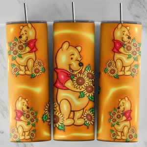 3D Inflated Winnie The Pooh tumbler design, 20 oz skinny tumbler design, sublimation image, tumbler wrap, Winnie Pooh cup,  Pooh sublimation