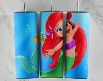 Bekerontwerp kleine zeemeermin, 20 oz mager bekerontwerp, sublimatieafbeelding, bekerverpakking, beker kleine zeemeermin, sublimatie kleine zeemeermin