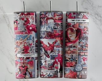 Ironman tumbler design, 20 oz skinny tumbler design, sublimation image, tumbler wrap, Ironman Cartoon cup, Ironman Cartoon sublimation