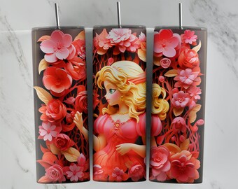 3D Inflated Princess tumbler design, 20 oz skinny tumbler design, sublimation image, tumbler wrap, Princess cup, Princess sublimation