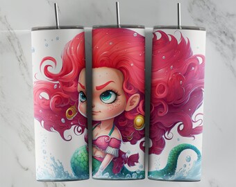 Bekerontwerp kleine zeemeermin, 20 oz mager bekerontwerp, sublimatieafbeelding, bekerverpakking, beker kleine zeemeermin, sublimatie kleine zeemeermin