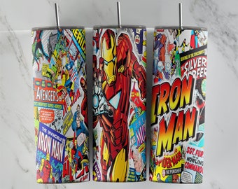 Diseño de vaso de Iron Man, diseño de vaso delgado de 20 oz, imagen de sublimación, envoltura de vaso, taza de Iron Man, sublimación de Iron Man, diseño de vaso
