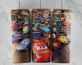 Projekt kubka Cars, 20-uncjowy, chudy kubek, obraz sublimacyjny, opakowanie kubka, kubek Cars, sublimacja Cars, projekt kubka, 20oz