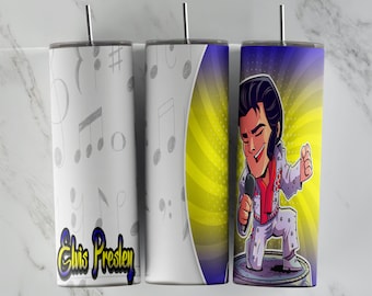 Design del bicchiere Elvis Presley, design del bicchiere sottile da 20 once, immagine a sublimazione, involucro del bicchiere, tazza Elvis Presley, sublimazione Elvis Presley
