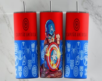 Design del bicchiere Captain America, design del bicchiere sottile da 20 once, immagine a sublimazione, involucro del bicchiere, tazza Captain America, sublimazione America