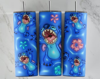 3D Inflated Stitch tumbler design, 20 oz skinny tumbler design, sublimation image, tumbler wrap, Stitch cup, Stitch sublimation, tumbler