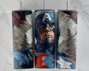 Design del bicchiere Captain America, design del bicchiere sottile da 20 once, immagine a sublimazione, involucro del bicchiere, tazza Captain America, sublimazione America
