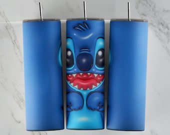 3D Inflated Stitch tumbler design, 20 oz skinny tumbler design, sublimation image, tumbler wrap, Stitch cup, Stitch sublimation, tumbler