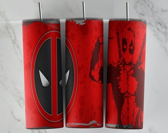 Diseño de vaso de Deadpool, diseño de vaso delgado de 20 oz, imagen de sublimación, envoltura de vaso, taza de Deadpool, sublimación de Deadpool, diseño de vaso