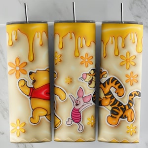 3D Inflated Winnie The Pooh tumbler design, 20 oz skinny tumbler design, sublimation image, tumbler wrap, Winnie Pooh cup,  Pooh sublimation