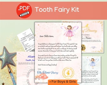 Tooth fairy letter bundle tooth receipt tooth letter for boy for girl tooth fairy note first tooth certificate chart editable PDF