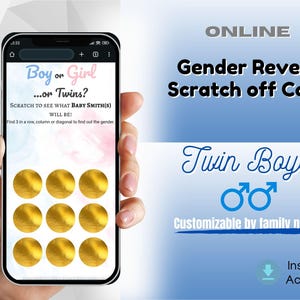 It is Twin BOYS Online Gender Reveal Scratch off Card | Interactive Gender Announcement  | Digital Gender Reveal Game for Twin BOYS