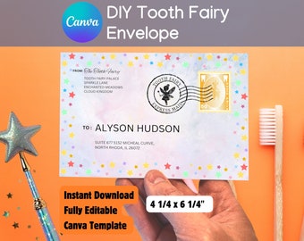 DIY Tooth Fairy Envelope Template - Editable & Printable, for Letter from Tooth Fairy, Instant Download, Canva