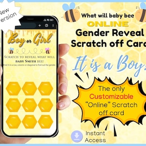 Baby Bee It is a BOY Online Gender Reveal Scratch Off Card | Interactive Gender Announcement  | Digital Gender Reveal Game for BOY