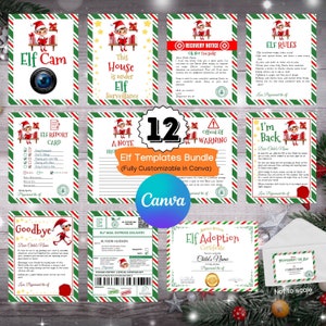 editable elf bundle for kids, christmas elf template, elf mail, elf cam, elf adoption, elf surveillance, Canva template, 8.5 x 11" & A4