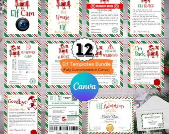 editable elf bundle for kids, christmas elf template, elf mail, elf cam, elf adoption, elf surveillance, Canva template, 8.5 x 11&quot; & A4