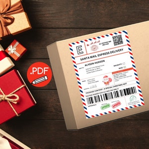 editable PDF Santa Mail shipping label for kids, christmas Santa shipping sticker, elf mail delivery North Pole mail, 8.5x11&quot; A4