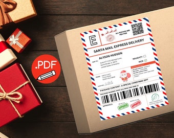 Santa Mail shipping label for kids | christmas Santa shipping sticker | elf mail delivery | North Pole mail | editable PDF