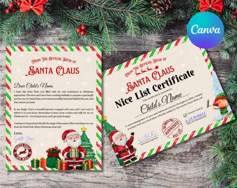 Editable letter from Santa Claus | Printable Nice list certificate | From the desk of Santa Bundle | instant download | Canva template