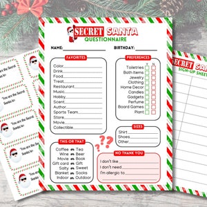 secret santa-vragenlijst, secret santa-enquête, cadeau-uitwisseling op kantoor, secret santa voor werk, kerstverlanglijstje, 8,5 x 11"