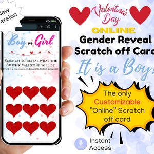 Valentines Day It is a BOY Online Gender Reveal Scratch Off Card | Interactive Gender Announcement  | Digital Gender Reveal Game for BOY