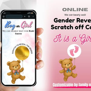 We can bearly wait | It is a GIRL Online Gender Reveal Scratch Off Card | Interactive Gender Announcement | Digital Gender Reveal for GIRL