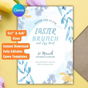 Editable Easter Brunch & Egg Hunt Invitation | Printable Easter Party and Scavenger Hunt Invite | Customizable Canva Template for Family Fun