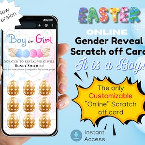 Easter It is a BOY Online Gender Reveal Scratch Off Card | Interactive Gender Announcement  | Digital Gender Reveal Game for BOY