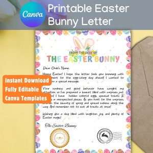 Printable easter bunny letter, letter from easter bunny, from the desk of the easter bunny, easter bunny note, editable Canva template