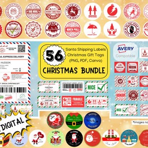 Santa Shipping Labels | Christmas Gift Tags | Holiday Gift Sticker | Elf Mail Delivery | From Santa Gift Labels | Santa Mail Label | Digital