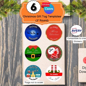 Christmas gift tags, from Santa Shipping labels, Elf gift stickers, Elf gift tags, from Santa gift labels, Canva template, Avery compatible