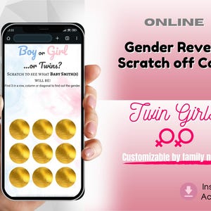 It is Twin GIRLS Online Gender Reveal Scratch off Card | Interactive Gender Announcement  | Digital Gender Reveal Game for Twin GIRLS