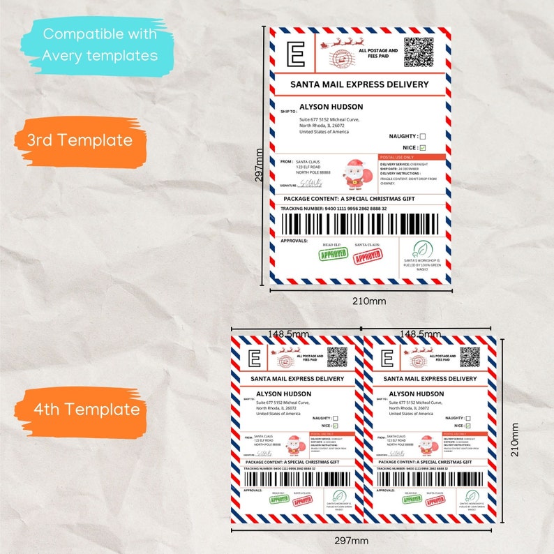 Express Delivery Label Sticker Santa Mail Shipping Label for Kids | Christmas Santa Shipping Sticker ...