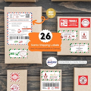 Santa Shipping Labels, North Pole Mail Label, Christmas Gift Stickers, Elf Mail Delivery, Reindeer Mail, Santa's Workshop Tag, Nice List