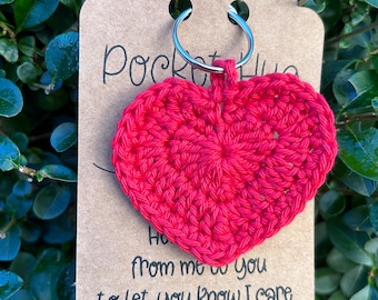 Pocket hug keychain handmade crochet heart, great for Mother's Day/ Father's Day/ Valentine's Day/ Birthday/ Friendship