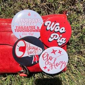 Gameday Buttons | Football Buttons | Tailgate Buttons | Arkansas | Gameday Pins | Football Season | 3 inch Pin Back | Woo Pig