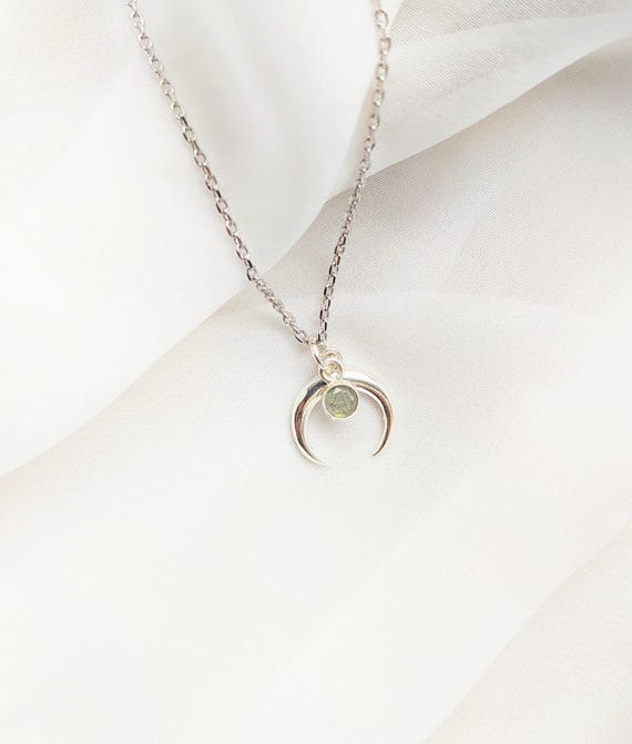 Collier lune en argent, pendentif lune avec labradorite, bijou