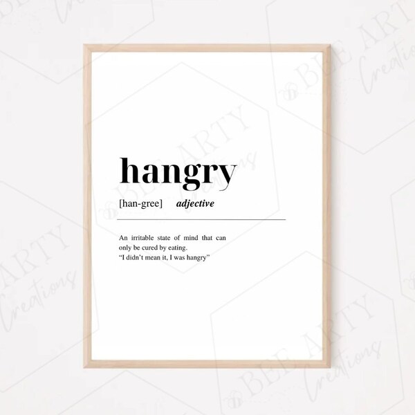 Hangry definition print | kitchen print | dictionary print | wall art | digital downloadable print | print at home