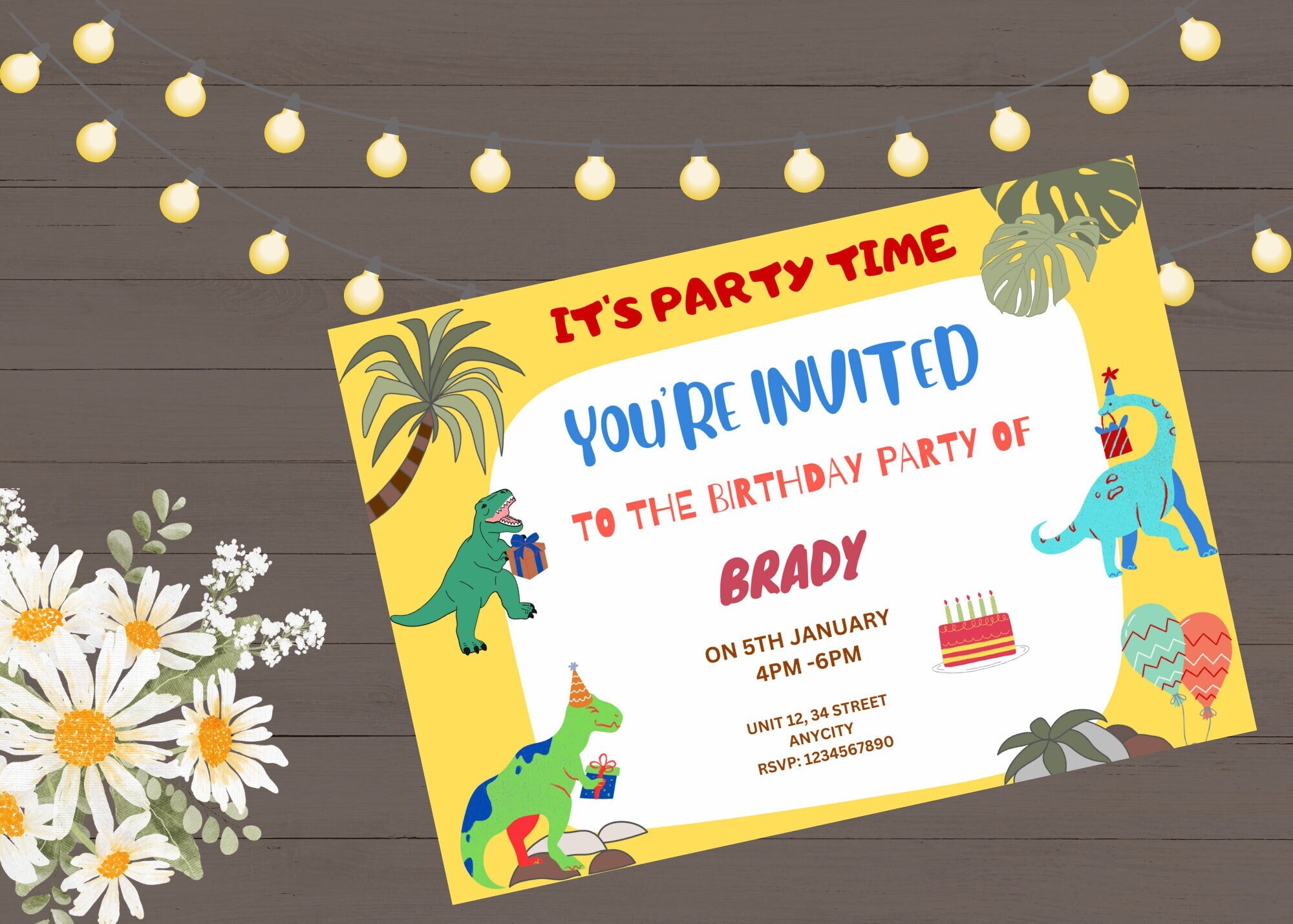 Dinosaur Birthday Invitation Digital Printable, Dinosaur Birthday Party ...