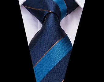 The Ultimate Tie With A Signature Pen! - Elegant, Handcrafted Ties - Perfect Gift for Men (Blue Stripes)