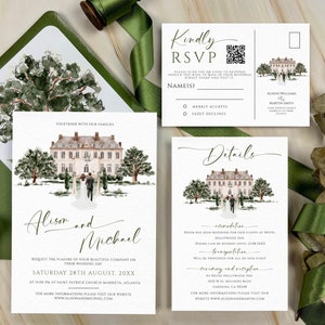 Aquarell Ort Hochzeitseinladung Set, Illustration Hochzeitsort, bearbeitbare und druckbare Hochzeitseinladung Vorlage Set Sofort Download