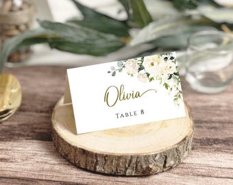 Greenery Wedding Place Card Template: Floral Table Decor (Editable, Printable)