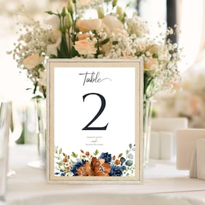 Terracotta Floral Wedding Table Numbers: Navy Blue, Printable (DIY)