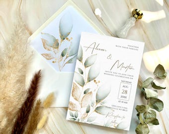Sage Greenery Wedding Invitation Template: DIY Printable