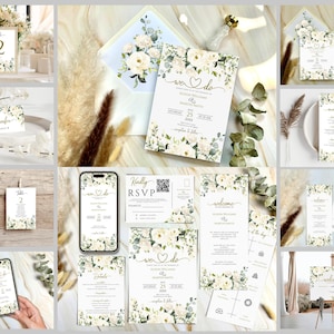 WE DO Hochzeitseinladungspaket, großes Hochzeitsvorlagenpaket, bearbeitbares und druckbares Greenery-Hochzeitsvorlagenset Alles, was Sie für die Hochzeit benötigen