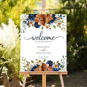 Modèle de plaque de bienvenue de mariage floral en terre cuite (modifiable et imprimable)
