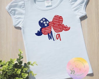 Girls Embroidered Coquette Bow Fourth of July Shirt: Personalized Girls Patriotic Shirt