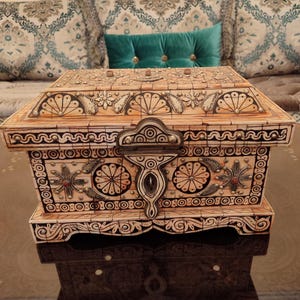 Moroccan Vintage Box with Engraved Bone & Metal | Handcrafted Wooden Jewelry Box | Boho Decorative Storage | Tuareg Tribal Art